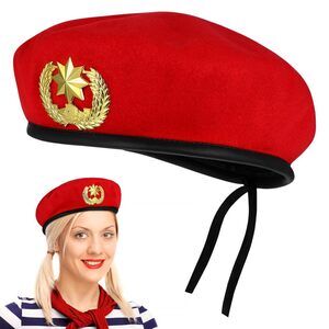 5869 Vintage Beret Hat With-pointed Star:adjustable Faux Wool Cap